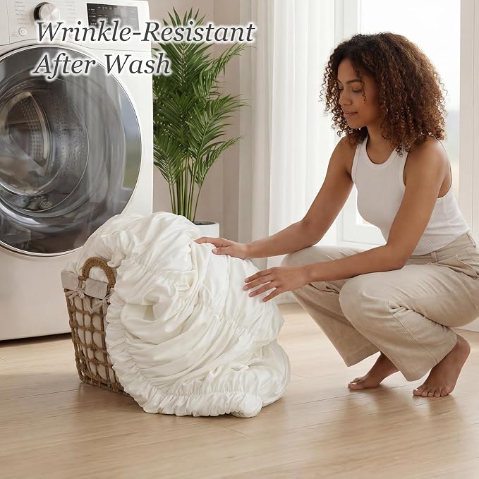 weigelia Cream Ruched Comforter Set King Size, Cute Girls Bedding Set | All Season, Soft Microfiber Comforter, Cozy Cinched Design for Home & Bedroom Decor (1 Comforter,2 Pillowcases)