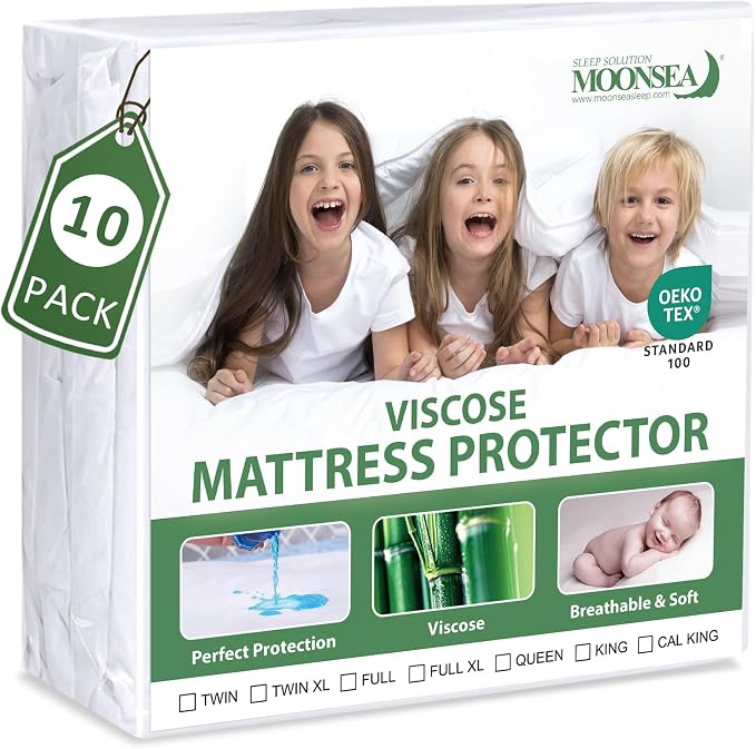 Waterproof Mattress Protector Twin Size, Skin Friendly and Breathable Twin Mattress Cover for Kids, Viscose Jersey Mattress Pad with 14" Deep Pocket,10 Pack | Viscose Jersey, Skin Friendly and Breathable, 14" Deep Pocket, For Kids