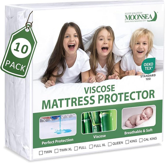 Waterproof Mattress Protector Twin Size, Skin Friendly and Breathable Twin Mattress Cover for Kids, Viscose Jersey Mattress Pad with 14" Deep Pocket,10 Pack | Viscose Jersey, Skin Friendly and Breathable, 14" Deep Pocket, For Kids