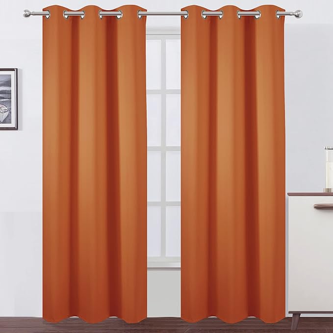 Blackout Curtains 42 x 84 inch/Orange Curtains Set of 2 Panels/Thermal Insulated Room Darkening Bedroom Curtains