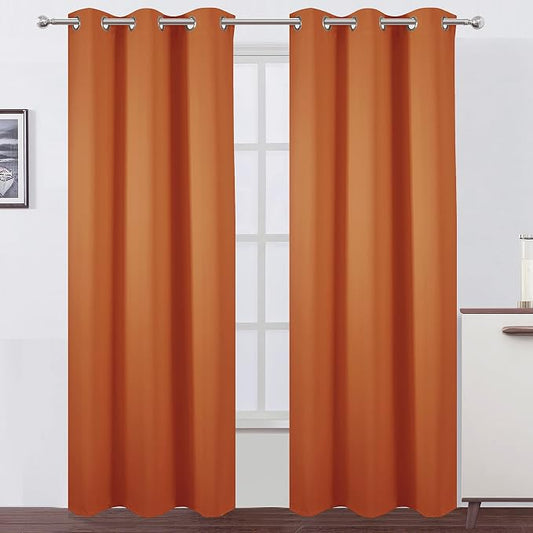 Blackout Curtains 42 x 84 inch/Orange Curtains Set of 2 Panels/Thermal Insulated Room Darkening Bedroom Curtains