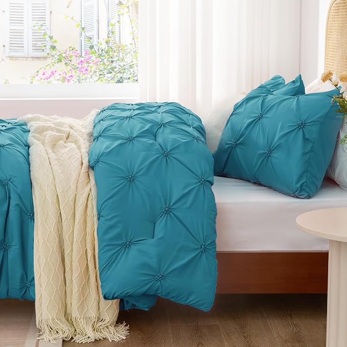 BEDELITE Twin Comforter Set Teal,Lightweight & Soft Comforter | Pintuck Boho Bedding, Warm & Cute Bed Set for All Season,With 1 Pillowcase