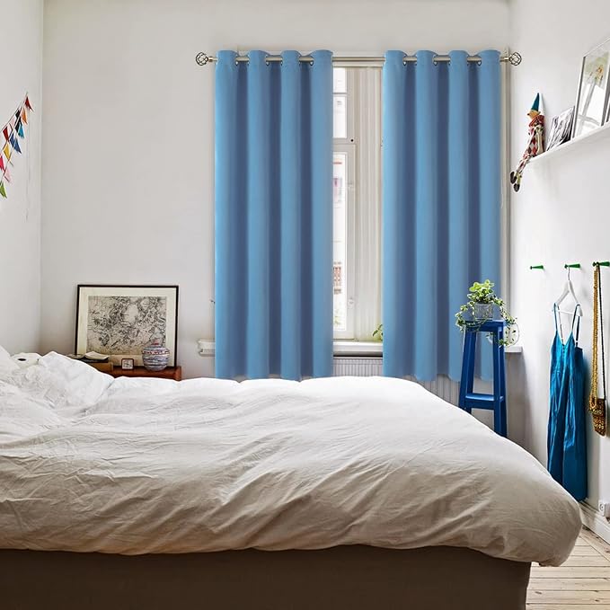 BGment Denim Blue Blackout Curtains for Bedroom 63 Inch Long - 2 Panels | Grommet Top, Black Out, Room Darkening, Sunblock, Thermal Insulated, Window Drapes for Kids Boys Room, 52x63 Inch