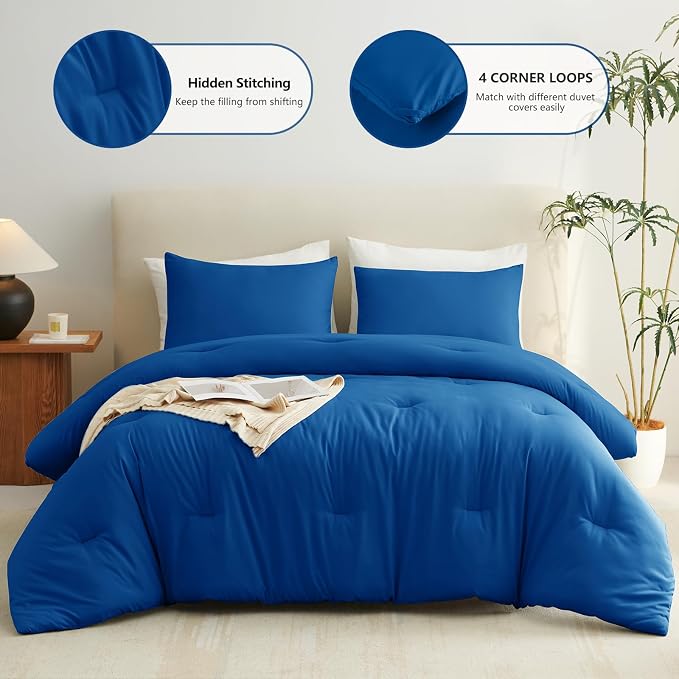 King Comforter Set, 3 Pieces Down Alternative Bedding, Classic Blue | 270 GSM All Season Comforter with 4 Corner Ties for Use as a Duvet Insert, OEKO-TEX Certified, 2 Pillowcases, 102 x 90 in