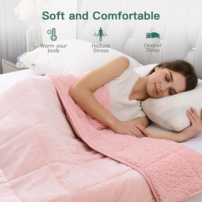 Lofus 20 lbs Weighted Blanket for Adults Queen Size 60" x 80", Pink | Dual-Sided Sherpa Fleece Heavy Blanket, for Stress Relief & Better Sleep, Ultra Soft, Ideal Gift for Family, Warm & Cozy