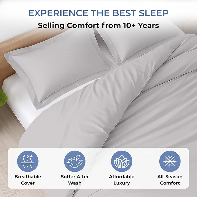 Kotton Culture 120"x98" 3 Pc Oversized King Duvet Cover Set 100% Egyptian Cotton - 600 Thread Count Comforter Cover, Zipper Closure & Corner Ties - Fits Large King Inserts (Oversized King,Silver)