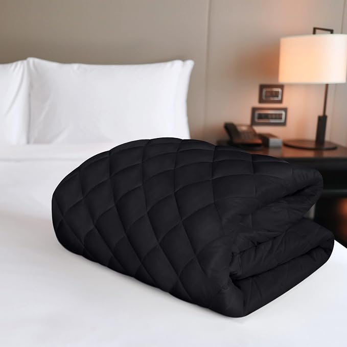 Quilted Mattress Pad, Twin Mattress Protector Topper fits 16" Deep, Black | Soft Breathable Fitted Mattress Cover, Noiseless, Deep Pockets & Machine Washable for Home & Hotels by Utopia Bedding