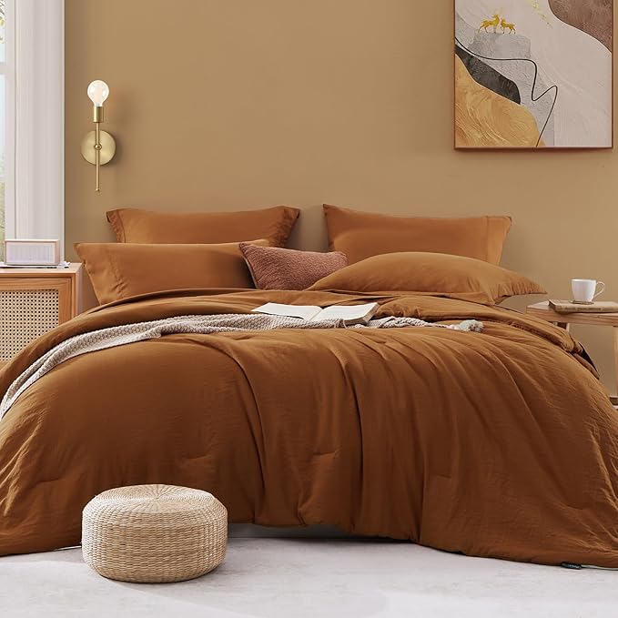 King Size Comforter Set- 7 Pieces Prewashed Bed in a Bag King Bedding Sets | Soft All Season Comforter with Sheets, Pillow Shams & Pillowcases,Terracotta
