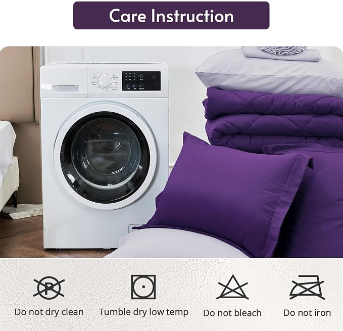 7 Pieces California King Comforter Set, Reversible Bed in a Bag Cal King Size, All Season Bedding Set with Comforter, Flat Sheet, Fitted Sheet, Pillowcases & Shams, Purple & Lavender