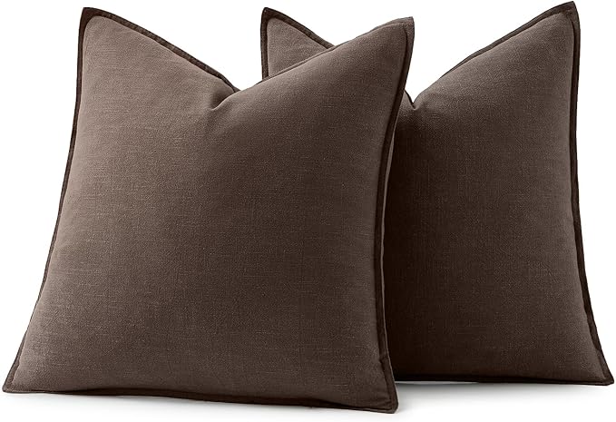 MIULEE Decorative Linen Euro Sham Pillow Covers 26x26 Reddish Brown | Boho Farmhouse Neutral Couch Throw Pillows for Bed, Pack of 2 Accent Modern Pillowcases, Sofa Livingroom Home Decor
