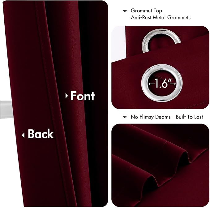 MIULEE Christmas Blackout Curtains for Bedroom 2 Panels 40"x45" Burgundy | Thermal Insulated, Living Room Darkening Grommet Drapes, Noise Reducing, Light Blocking Window Treatments