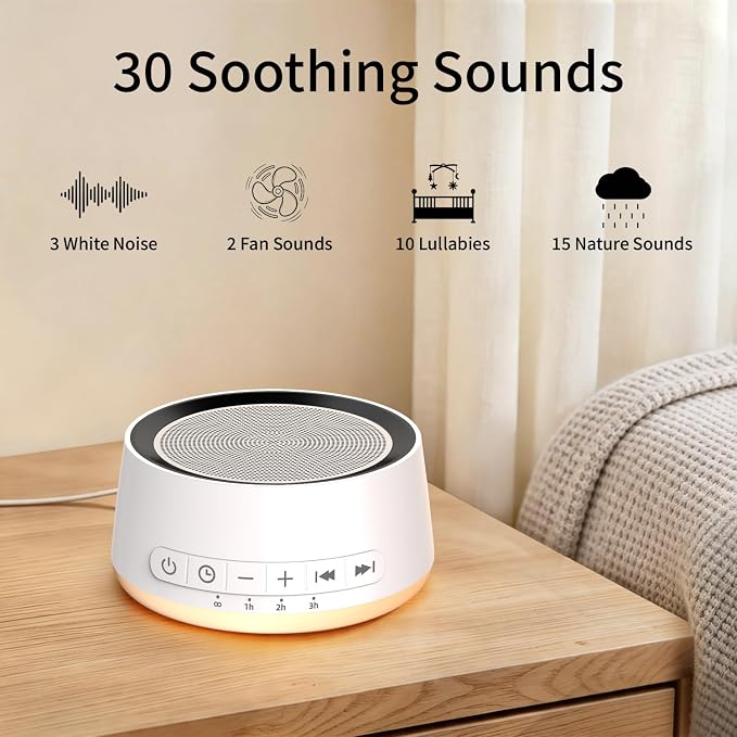 Sound Machine Night Light White Noise Machine with 30 Soothing Sounds 12 Colors Night Light Sleep Machine for Baby Kids Adults Brown Pink Nosie Machine with 32 Volume Levels for Office Home Travel