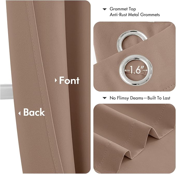 MIULEE Blackout Curtains for Bedroom 2 Panels 40 x 54 Inch Long Cappuccino | Thermal Insulated, Living Room Darkening Grommet Drapes, Noise Reducing, Light Blocking Window Treatments
