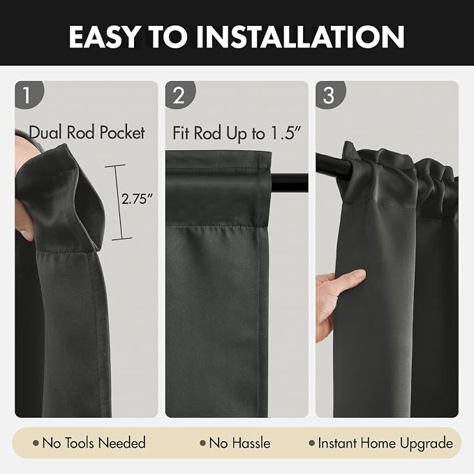 MIULEE 4 Panel Set Short Bedroom Blackout Curtains 54 Inch Long Dark Grey | Thermal Curtains for Summer Heat, Light Blocking Privacy Window Drapes, Top&Bottom Rod Pocket