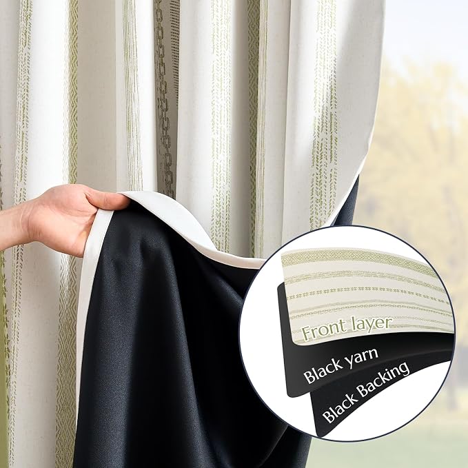 jinchan Boho Blackout Curtains 96 Inches Long for Bedroom Living Room | Sage Green on Beige Geometric Printed Back Tab Rod Pocket Farmhouse Curtains Room Darkening Thermal Window Treatment 2 Panels