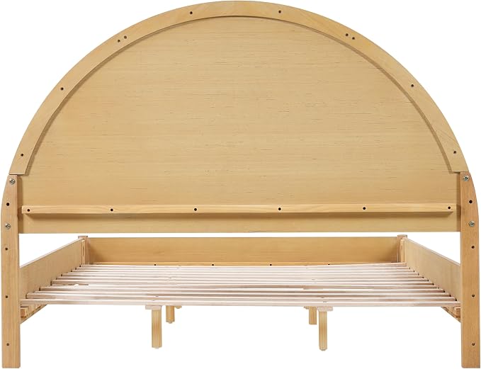 Christopher Knight Home Elsinore Queen Size Bed Frame with Arched Headboard, Modern Wooden Platform Bed, Wood Bed Support and Slats, No Box Spring Needed, Queen Size Beds for Adult, Natural Oak
