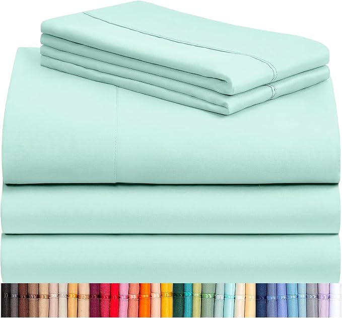Split King Sheets for Adjustable Bed, Soft Deep Pocket Bed Sheets Set, 5PC | LuxClub Silky Fitted Sheet & Pillowcase Sets, Breathable Hotel Luxury Bedding for Mattress Wrinkle Free, Aquamarine