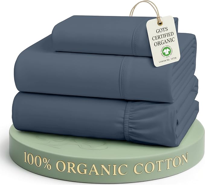 LANE LINEN Twin XL Sheets 100% Organic Cotton Cooling Soft - Estate Blue | Pure Long-Staple Organic Cotton Twin XL Sheet Set - Easy-Care Machine Washable, Breathable For Year-Round Sleep