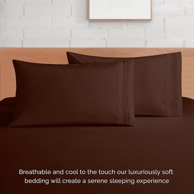 Elegant Comfort Luxury Soft 1500 Thread Count Egyptian Quality 3-Piece Sheet Wrinkle and Fade Resistant Bedding Set, Deep Pocket up to 16inch Twin/Twin XL Chocolate Brown