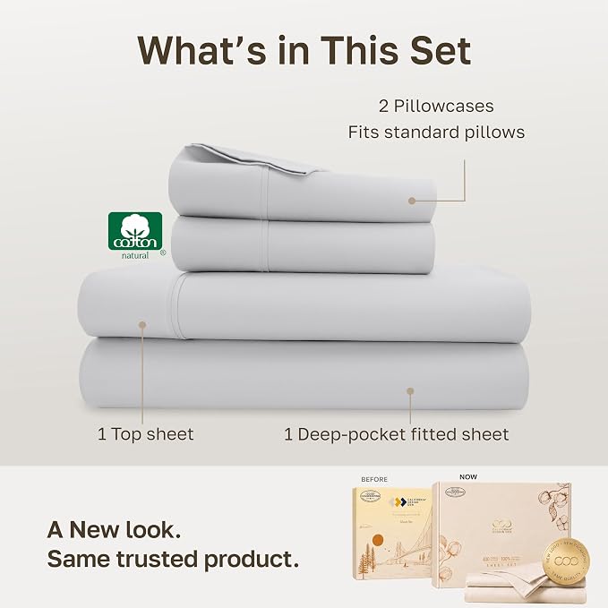 California Design Den Soft 100% Cotton 400 Thread Count Sheets Full Set | 400 Thread Count Backed by Good Housekeeping Seal, 16" Deep Pocket, All-Around Elastic, Durable, Easy Care - Silver
