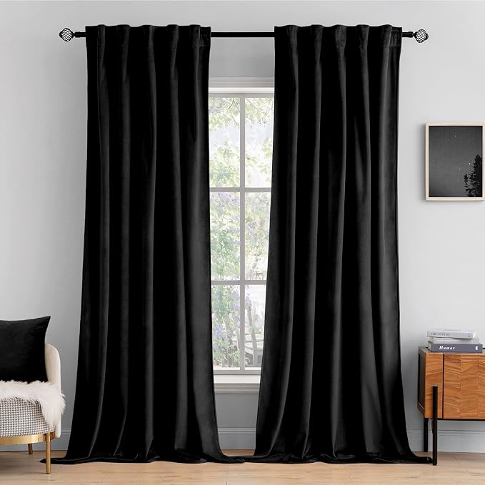 MIULEE Black Velvet Curtains 52x108 inches 2 Panels Blackout Curtains | Luxury, Thermal Insulated, Super Soft Window Drapes for Bedroom Living Room, Rod Pocket & Back Tab, Halloween Decor