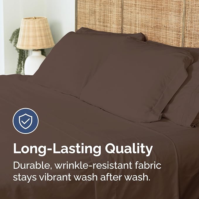Twin Flat Sheet - Single Top Flat Sheet Only - Breathable & Cooling - Brown | Hotel Luxury Top Flat Sheet Only, Ultra-Soft, Breathable & Cooling, Fade & Wrinkle Free, Easy-Care, Stain & Shrink Resistant