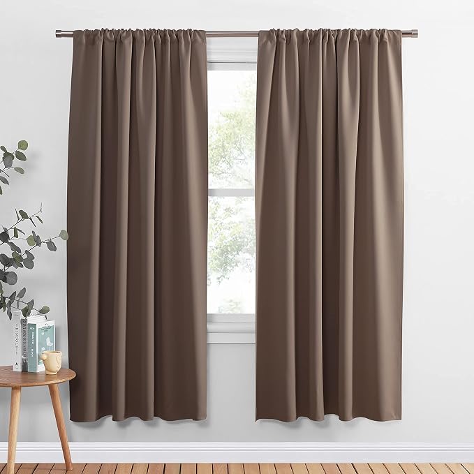 PONY DANCE Light Blocking Panels - Blackout Window Curtain Room Darkening Rod Pocket Thermal Insulated Curtains Energy Saving for Living Room/Draperies, 42 Wide x 72 Long, Mocha, 2 Pieces