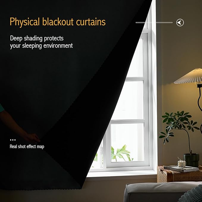 AJAZZ Self Adhesive Curtains 100% Blackout Shades Window Cover Sticky Curtain Portable Easy Open Black Out Curtains for Bedroom Living Room No Drilling (Silver Grey, 59" W x 96" L 1 Panel)