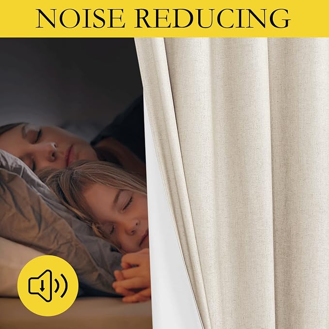 NICETOWN Beige Blackout Curtains for Boy's Room 52" w x 80" L 2 Panels | 100% Room Darkening Linen Texture Thermal Insulated Full Room Darkening 2-Layer Lined Drapes, Energy Efficiency Draperies