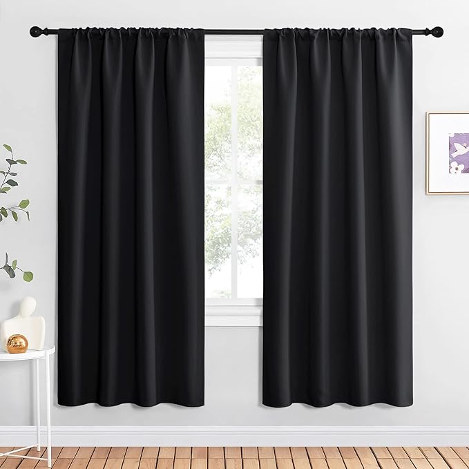 NICETOWN Black Blackout Curtains for Living Room 42" w x 72" L 2 Panels | All Season Rod Pocket Thermal Insulated Solid Blackout Shades Curtains Drapes for Window, Room Darkening Home Decor