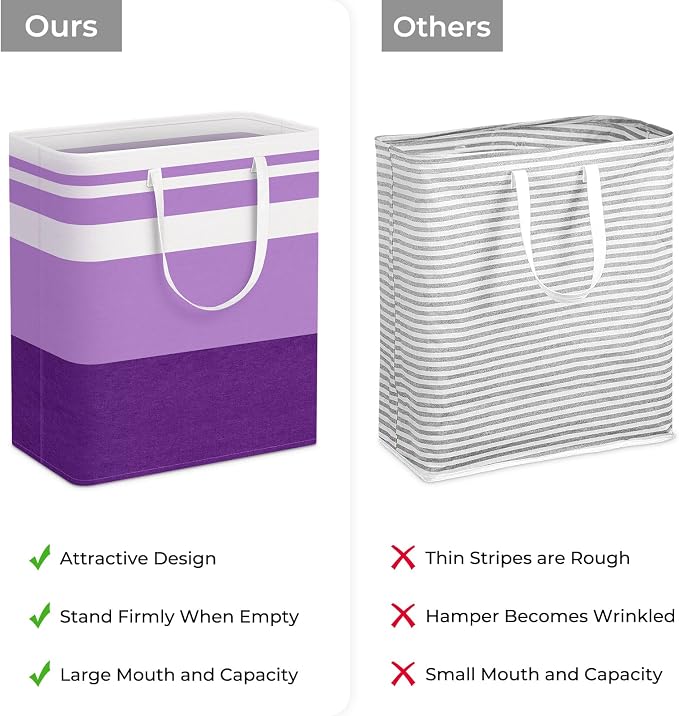 HomeHacks 2 Pack Laundry Baskets, Laundry Hampers Bags (Purple 100Lx2) | Waterproof, Freestanding, Collapsible Clothes Hamper with Reinforced Handles in Laundry Room, Dorm, Bathroom, Bedroom