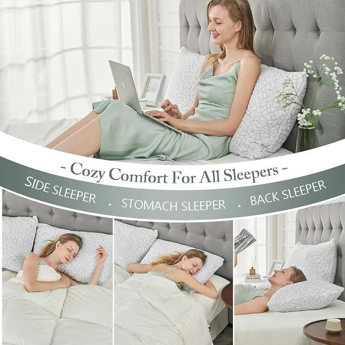 BPC Premium Rayon Derived from Bamboo Firm Pillows King Size Set of 2 - Hypoallergenic Shredded Memory Foam Pillows with Removable Cover Bed Pillows for Side Stomach and Back Sleepers, CertiPUR-US