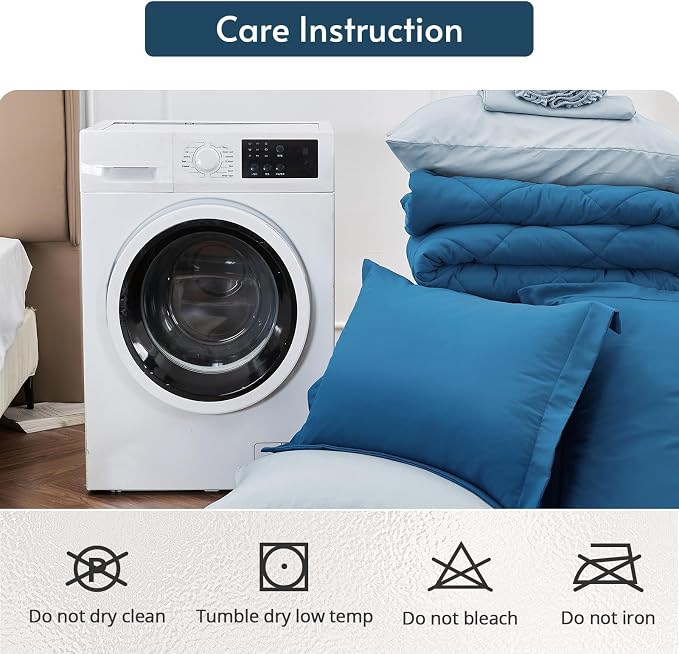 5 Pieces Twin XL Comforter Set, Reversible Bed in a Bag Twin XL Size, All Season Bedding Set with Comforter, Flat Sheet, Fitted Sheet, Pillowcases & Shams, Teal & Lake Blue