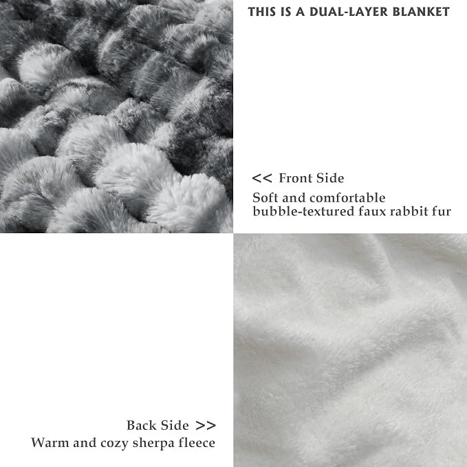 50x60 Inches Ultra-Soft Fuzzy Faux Fur Plush Throw Blanket - Thick, Warm Sherpa for Couch, Sofa, Bedroom, Camping - Decorative Blanket for Cozy Warmth, Bubble Light Grey Tie Dye