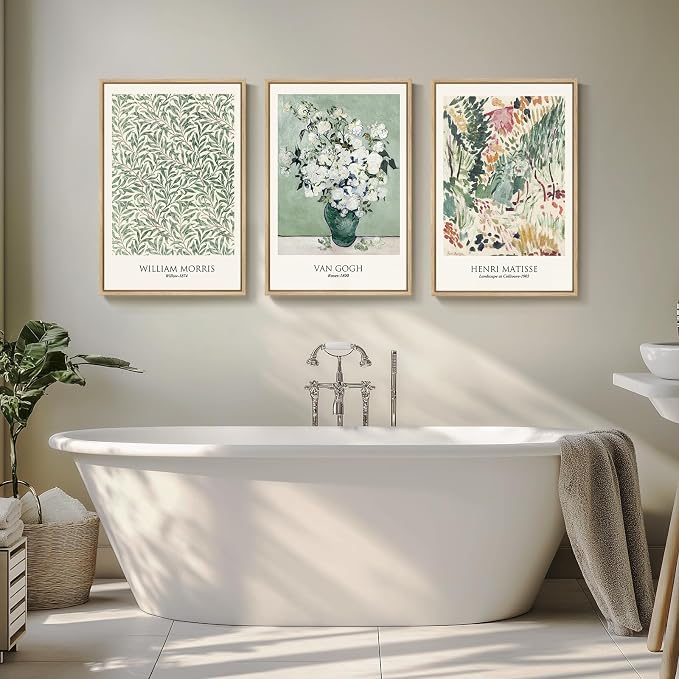 Framed Large Van Gogh Wall Art for Living Room, 3 Pieces Vintage Sage Green Canvas Painting Artwork for Walls, Botanical Wall Art Prints for Bedroom, Guest Room, Hallway, Home Office Wall Decor, 16x24 Inch | Fine art, Matisse, William morris, Floral, N...