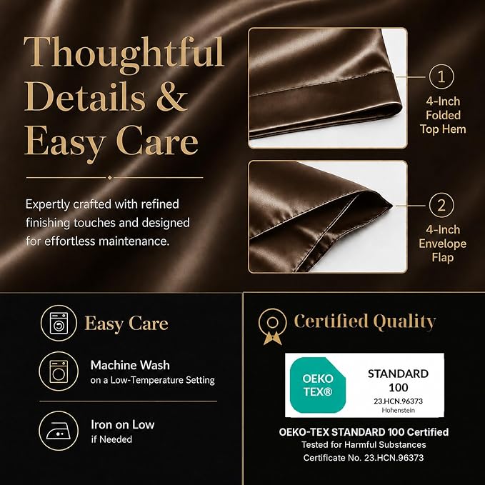 CozyLux Satin Sheets Full, 6-Piece 14-Inch Deep Pocket Sheet Set | OEKO-TEX Certified Silky Soft Sheet Set for Hair & Skin, Luxurious Silky-Smooth Satin for Elegant Bedroom Decor, Brown