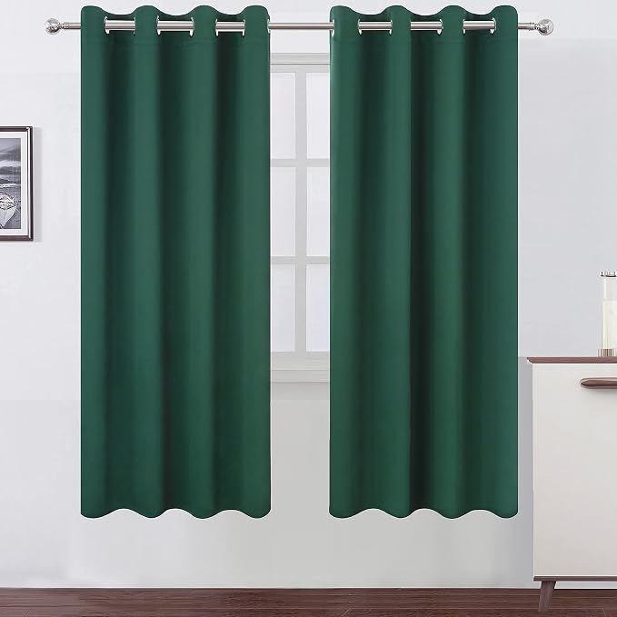Dark Green Thermal Blackout Curtains/52 x 72 Inch/Set of 2 Panels Room Darkening Curtains for Bedroom
