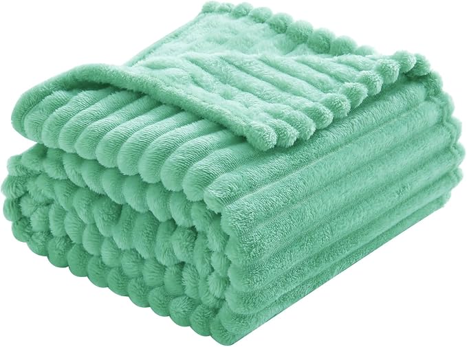 Mint Green Fleece Throw Blanket 50”×60” for Couch Sofa Livingroom | Super Soft Cozy Plush Microfiber Flannel Bed Blanket Striped Design Lightweight Home Decor Gifts for Adults Mom Women