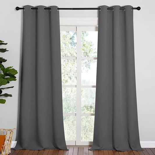 NICETOWN Grey Blackout Curtains for Hall 42" Wide x 90" Long 2 Panels | Thermal Insulated Grommet Top Window Treatment Drapes, Light Blocking Room Darkening Noise Reducing Decor for Bedroom Kitchen
