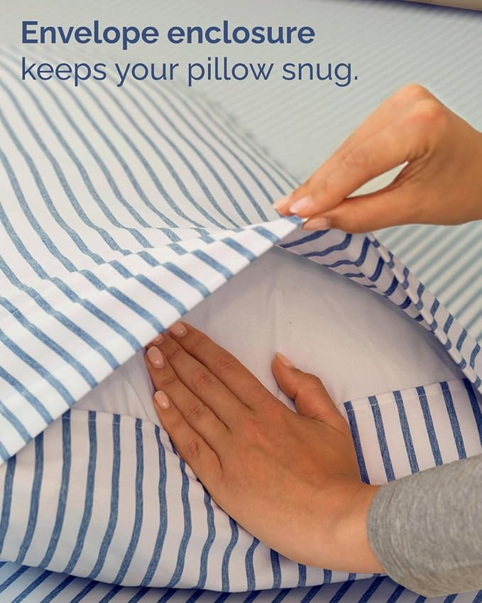 Twin 4 Piece Bed Sheet Set - Breathable & Cooling Sheets - Blue Stripes | Ultra Soft Hotel Luxury Bedding Set with 8-16 Inch Deep Pockets, 1 Flat & 1 Fitted Sheet & 2 Pillowcases, Wrinkle & Fade Free