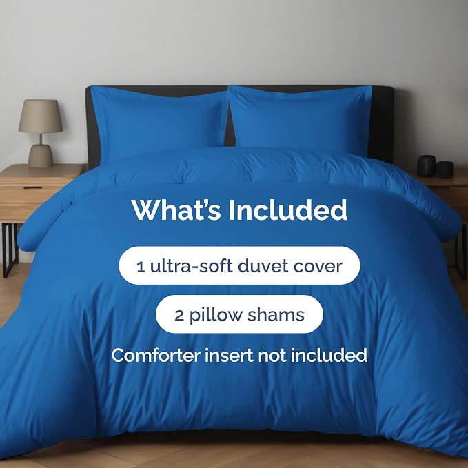 Duvet Cover Full Size - Soft 3 Piece with Zipper Closure - Royal Blue | Extra Soft, Breathable, Full Duvet Cover 80" x 90" with 2 Pillow Shams, Zipper Closures & Ties, Women, Men, Kids & Teens