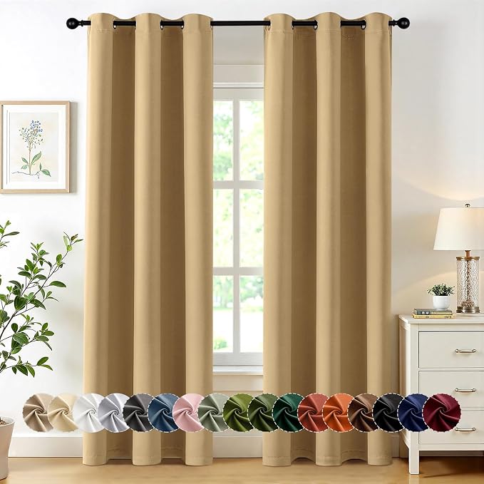 MIULEE Blackout Curtains for Bedroom 2 Panels 40 x 72 Inch Long Gold | Thermal Insulated, Living Room Darkening Grommet Drapes, Noise Reducing, Light Blocking Window Treatments