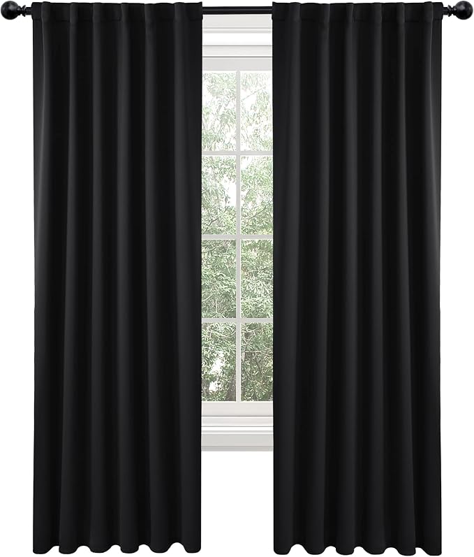 Deconovo Blackout Curtains 84 Inches Long, Black Blackout Curtains for Bedroom - 2 Panels, 52x84 Inch, Room Darkening Curtains for Living Room, Back Tab and Rod Pocket Black Curtains (Pack of 2)