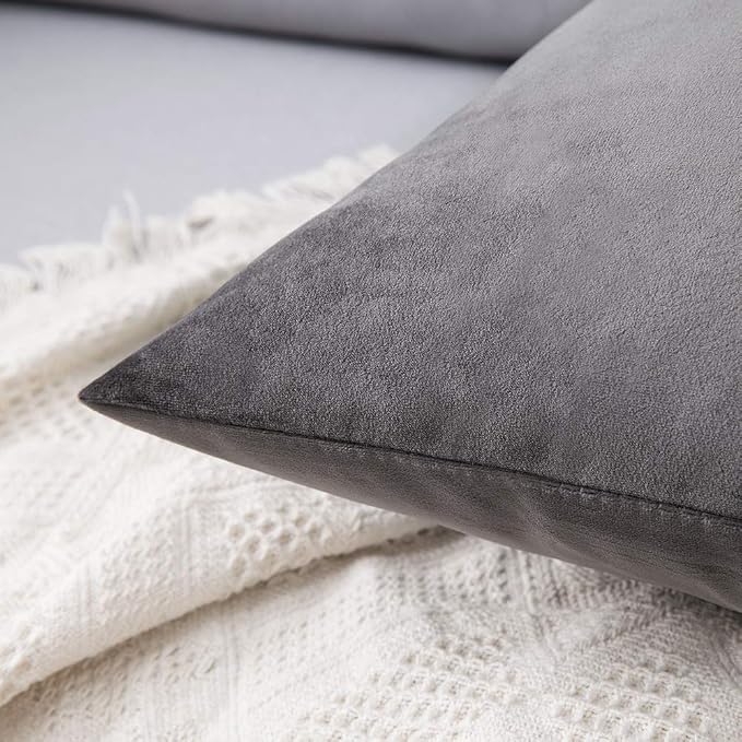 MIULEE 12x20 Inch Lumbar Velvet Throw Pillow Covers Medium Gray | Pack of 2 Soft Solid Decorative Pillow Covers, Modern Luxury Home Decor, for Chair Couch Sofa Bedroom Livingroom