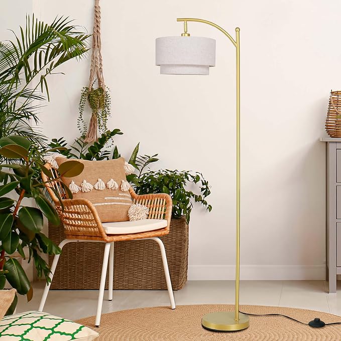 SUNMORY Floor Lamps for Living Room with 12W LED Bulb, Arc Lamp with 3 CCT | Modern Floor Lamps with Adjustable Double Fabric Shades, Industrial Arched Lamp, Tall Standing Lamp for Bedroom, Corner