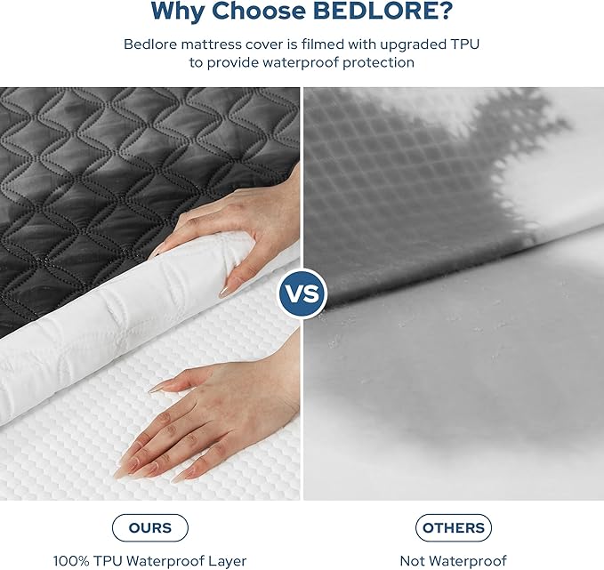 BEDLORE Waterproof Mattress Protector, Noiseless Queen Size Mattress Pad with Deep Pocket Fitted Up to 6"-18", Soft Breathable Dirt-Proof Bed Mattress Cover Washable Bedroom, Hotel (Gray) (Pack of 2)