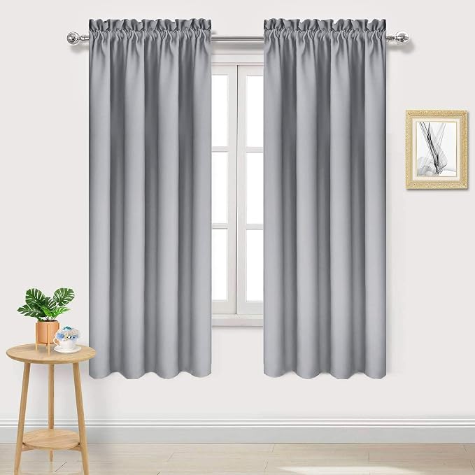 DWCN Blackout Curtains for Bedroom Living Room 38 x 63 Inch Long 2 Panels | Room Darkening, Thermal Insulated, Light Blocking, Rod Pocket Drapes, Noise Reducing Window Treatments, Silver Grey