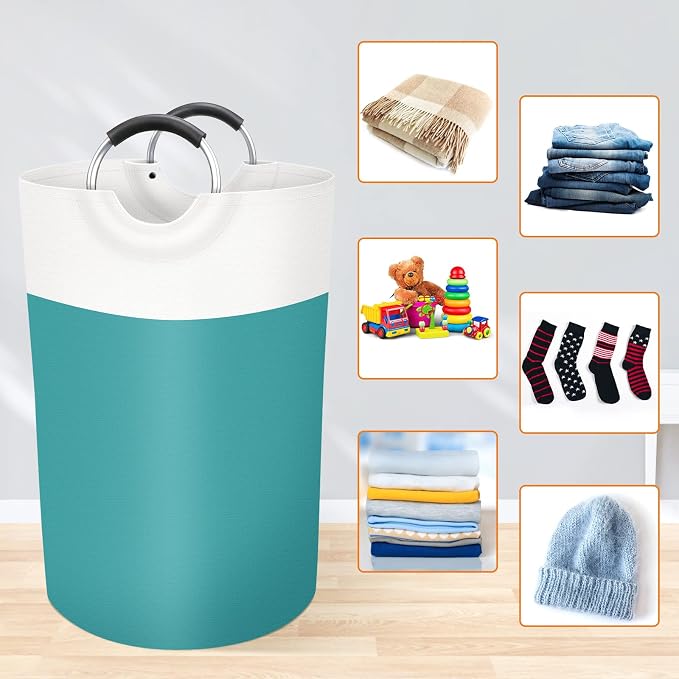 BlissTotes 75L Laundry Basket, Freestanding Collapsible Hamper, Green | Collapsible Dirty Clothes Hamper, Foldable Laundry Bag for Dorm, Waterproof Fabric, Padded Aluminum Handles