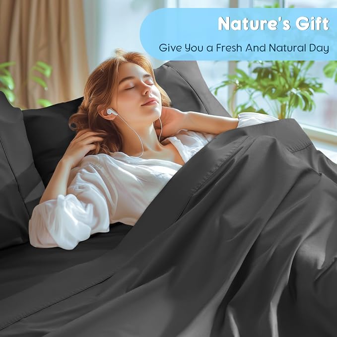 SONORO KATE 1000 Series 100% Egyptian Cotton Cal King Sheet Set,4 Pieces | Soft,Breathable Long Staple,Sateen Weave,Luxury 5-Star Hotel Bed Sheets,16" Deep Pocket,Black