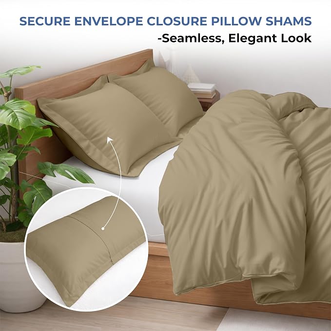 Kotton Culture 3 Pc 120" x 98" Duvet Cover Set Oversized King 100% Egyptian Cotton - 600 TC Comforter Cover, Zipper Closure & Corner Ties - Fits Large King Inserts - Taupe